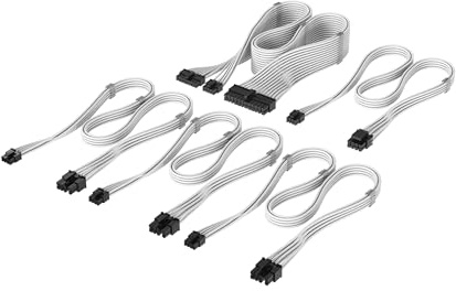Corsair Kit de Démarrage Câbles PSU à Gaines Individuelles Type 5 Elite Premium – Peignes à Câble Profil Bas, Conception Paracord à Maille Triple Couche, Compatible PSU's Type 5 – Blanc