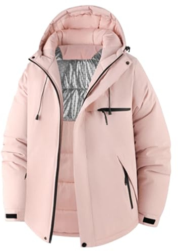 Generisch Women's Ski Jacket with Warm Lined Winter Jacket Waterproof Windproof Snowboard Jacket with Hood Quilted Jacket Breathable Lightweight Quilted Puffer Jacket Coat, pink, M