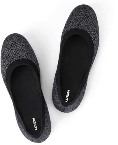 LUSWIN Women's Minimalist Ballet Flats Dressy Round Toe Knit Flats Comfortable Slip On Work Business Office Daily Barefoot Shoes,Black EU38.5