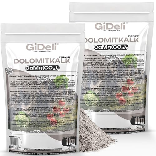 GiDeli Dolomitkalk 2x1 kg – Gräskalk för vårpuder: Höjer jordens pH-värde – Trädgårdskalk för bättre jordstruktur – Motverkar mossa, rik på kalcium och magnesium