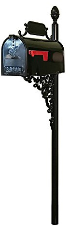 ADDRESSES OF DISTINCTION Oak Standard Mailbox & Post Kit – Black System Includes Address Plaque, Numbers & Mounting Hardware – Rust Resistant Metal Box with Decorative Finial