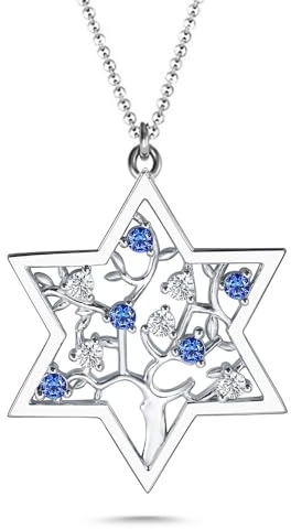 Jewish Star Of Magen David Necklace For Women Mom, 925 Sterling Silver Judaica Messianic Tree Of Life Israel Hebrew Pendant Chain Jewelry, Bat Mitzvah Gifts for Teen Girls, Hanukkah, Birthday