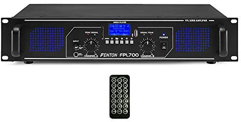 Fenton FPL700 700W Digital Bluetooth Amplifier - DJ PA Amp with USB, SD, RCA, AUX Inputs, Class D Stereo Power Output, Media Player & Remote Control