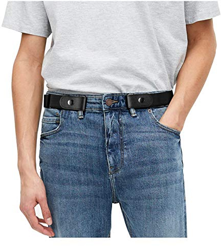Jasgood No-Buckle Stretch Belt for Men - Invisible Belt for Jeans Pants 1.38 Inch Wide, Silver Black, Size 30-48 Inch