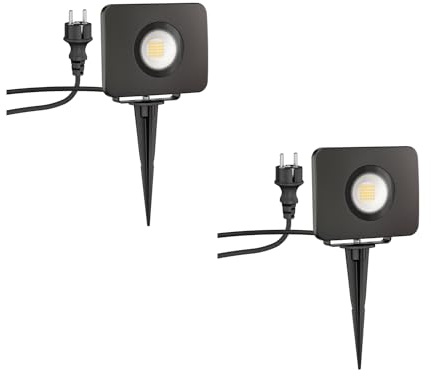 ledscom.de 2x LED trädgårdsspotlight Wega med jordspett för utomhusbruk, svart, 28.005W, 2361lm, varmvit