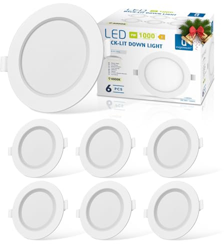 Aigostar Infälld LED-spotlight, hög ljusstyrka, infällda LED-spotlights, 9 W motsvarande 72 W glödlampa, AC 230 V, naturligt ljus 4 000 K, för badrum, vardagsrum, 118–128 mm, 6 st