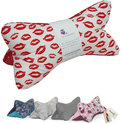 Leseknochen Nackenkissen Ausgefallen bequem und waschbar! Handgestopft und genäht in Deutschland - Nutzbar als Nackenrolle Kissen Nackenrolle (Kiss me Rot)