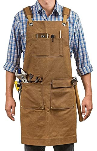 ALCKO Arbeitsschürze Herren Werkstatt, Canvas Wasserdicht Einstellbar, Schürzen Männer Handwerker Tischler Maler Barkeeper, Schreinerschürze Gartenschürze, Unisex (Color : Brown, Size : XL)