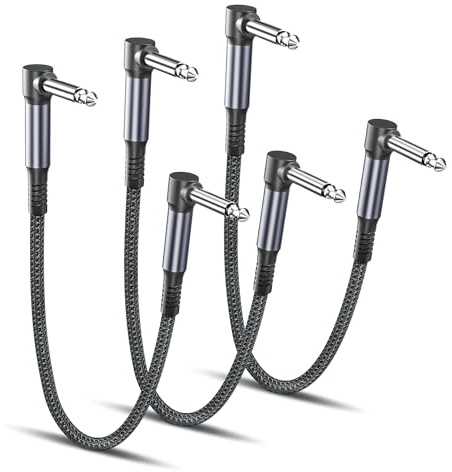 RUXELY Guitar Patch Cables 12-Inch 3-Pack,6.35MM Effects Pedal Board Cord,Nylon Braided 1/4 Right-Angle Instrument Audio Cable,Pedalboard Connector TS Copper Wire for Amp/Amplifier,Mixer,Electric Bass
