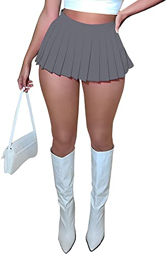 YILEEGOO Womens Sexy Mini Pleated Skirts High Wiast Tennis Skater Y2k Club A-Line Skirt Grey