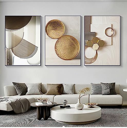 Quadro da parete in tessuto non tessuto, 3 pezzi, moderno, su tela, per camera da letto, corridoio, soggiorno, moderno, astratto, beige, geometrico, su tela, senza cornice (geometria A, 40 x 60 cm)