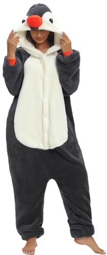 chuangminghangqi Pijama de una pieza para mujer, largo de invierno, disfraz de animal, disfraz para adultos, mono para mujer, pijama de forro polar, con capucha, S