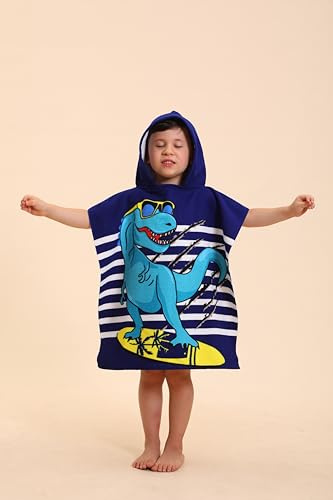 TEHALK Dinosaur Hooded Towels for Kids/Toddler/Boys/Girls, Poncho Beach Towels for Pool/Swimming, Towel Robes/Wearable Towel for Kids 2-10