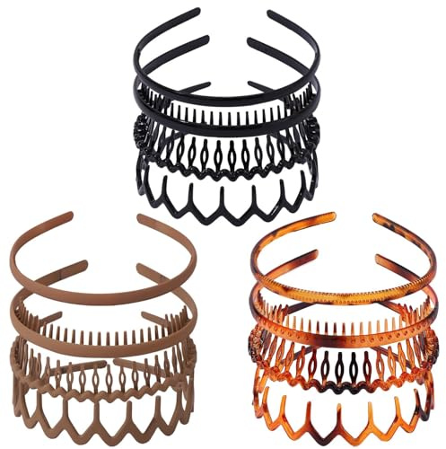 Drnytunk 12 Pcs Plastic Headbands with Teeth,Headbands for Women Men Non Slip,Comb Hair Bands Accessory for Teen Girls,Black khaki Turtle