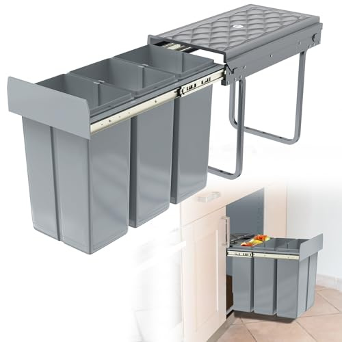 Froadp - Pattumiera da incasso per cucina, estraibile, con 3 scomparti, sistema di separazione dei rifiuti, completamente estraibile con guide telescopiche 48 x 26 x 41,8 cm - 3x10L
