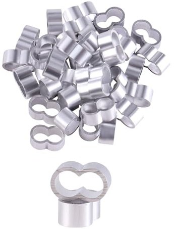 AOMIKITSTU Doppelhülsen 40 Stück, 8,5mm×8mm×1,42mm Aluminium Crimpschlaufe, Aluminium Pressklemmen, Quetschhülsen, Alu-Crimpschlaufe Würgeklemmen für Stahlseil/Drahtseil