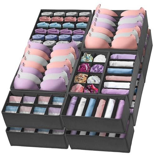 Reli. Sock Organizer (14 Pack) | 132 Cell Underwear Organizer | Drawer Dividers for Underwear, Sock, Tie, Bras, Clothing, Baby Clothes | Foldable Fabric Storage Bins for Drawer, Closet, Dresser (Gray)