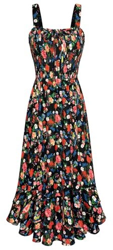 GRACE KARIN Robe plissée à bretelles fines florales sans manches avec imprimé floral jusqu'à la cheville pour femme, Small