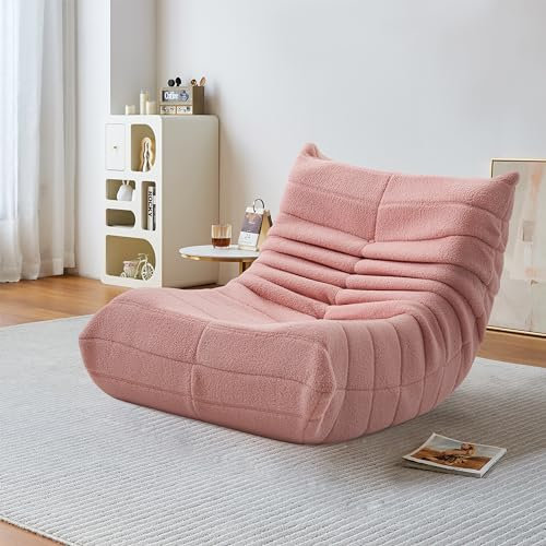 PerGar Sittsäck XXL för myshörna, gaming saccosäck fåtölj, saccosäck design av lammull, soffa golvsoffa, relaxsäng eller golvkudde grov, golvstol, golvfåtölj rosa