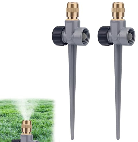 2uds Aspersor de Césped, Aspersor Automáticos con Base Estaca Cobertura 360° Aspersores Jardín con Boquilla Latón Ajustable Accesorios para Riego Patios