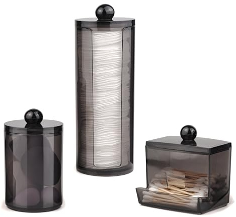 JINTANG 3 Piezas Dispensador Discos Desmaquillantes,Organizador baño,Dispensador de Algodón,Dispensador cosmeticos bambu,Resistente al polvo y la humedad,apto para dormitorio, baño (Negro)