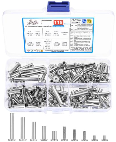 Set di 57 Bulloni M4, Viti di Collegamento M4, Dado a Manicotto in Acciaio Inox, Connettore Vite per Mobili Raccordo Connettori per Mobili da Cucina Assi di Legno Armadio Armadietti, con Chiave