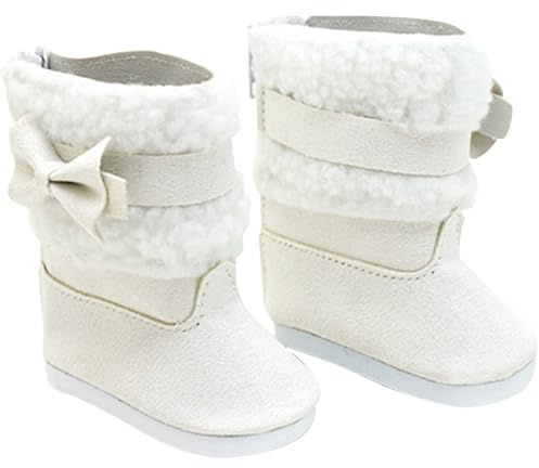 Hperu 1 Paire de Bottes de Neige pour poupée 18 Pouces, Chaussures Miniatures avec Doublure et nœud en Fausse Fourrure Blanche, Bottes d'hiver, Accessoires poupée pour Tenue Noël poupées 1