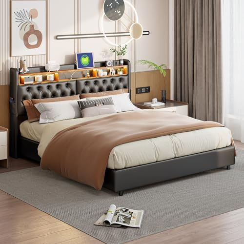 OLIVIBED Sängklädsel, 180 x 200 cm med sänggavel, dubbelsäng med sängram, dubbel säng med sänglåda och ribbotten, ungdomssäng, för 2 personer, PU, svart, utan madrass