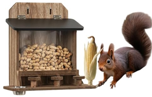 Mangiatoia per scoiattoli - Casa divertente impermeabile in legno - Mangiatoia per scoiattoli divertenti - Per rifugio Chipmunk Cibo per animali Mais Giardino anteriore Cortile Albero Recinzione Inver