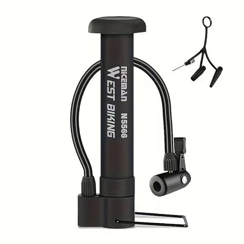 Mini Bike Pump, Portable Air Pump 80PSI, Tyres, Ball and Toys Inflatables, Cycling Floor Pump with Presta. Schrader and Dunlop valve, Bicycle Foot pump
