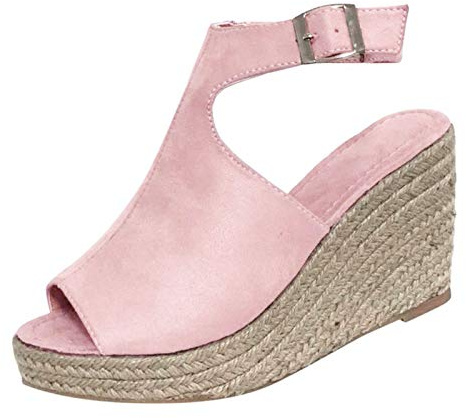 Sandaler dam med kilklack, espadriller för kvinnor platå fritid kilsandaler ankelrem sandaletter linnesula sommarskor peep tå kilsandaletter slip-on pantoletter med spänne