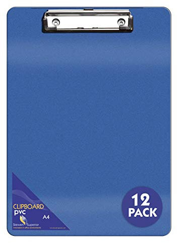 SECO Superior A4+ PVC beschichtetes Klemmbrett mit Hochleistungsklammer - Blau (12er Pack)