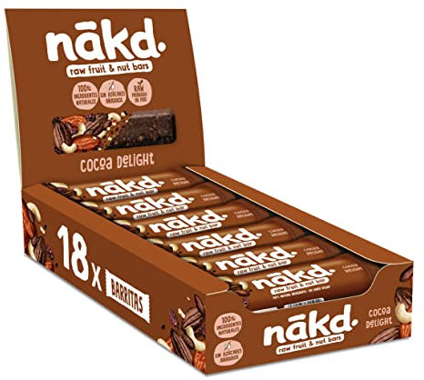 Nākd. Cocoa Delight - Barritas Raw de Fruta y Frutos Secos - 100% Ingredientes Naturales - Sin Azúcar Añadido - 18 x 35g - 630g