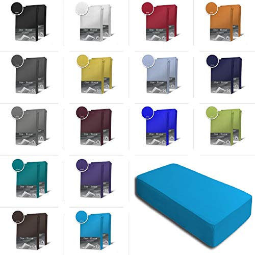 one-home 2er Set Jersey Spannbettlaken Spannbetttuch Baumwolle Topper Boxspringbett Laken, Größe:180x200 cm - 200x220 cm Boxer, Farbe:Türkis