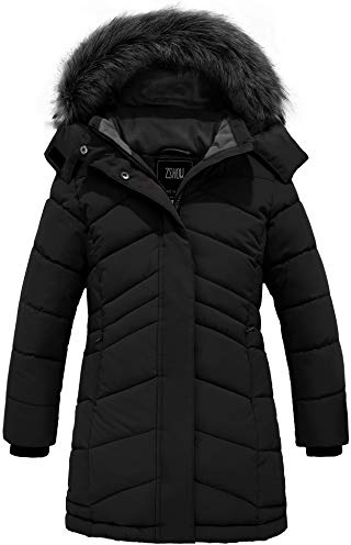 ZSHOW Flickvinterjacka med fleece varm bomull lång parkas, svart, 140-146
