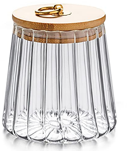 Glass Coffee Nuts Canister, Airtight Jar Bamboo Lid 54 FL OZ, Large Conical