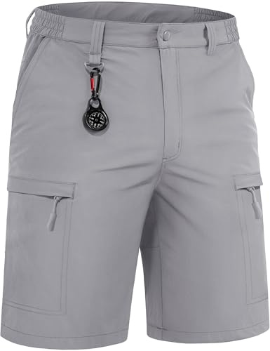 TACVASEN Mens Shorts Quick Dry Cargo Hiking Water Resistant Lighweight Work Stretch Shorts Tactical Outdoor,Light Grey,36
