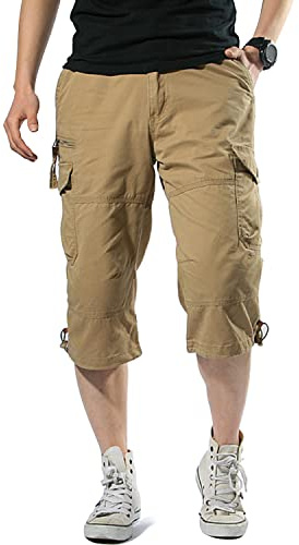 Misfuso Short Bermuda Homme Cargo avec Ceinture Taille Élastique Coton | 3/4 short homme,pantacourt décontracté homme