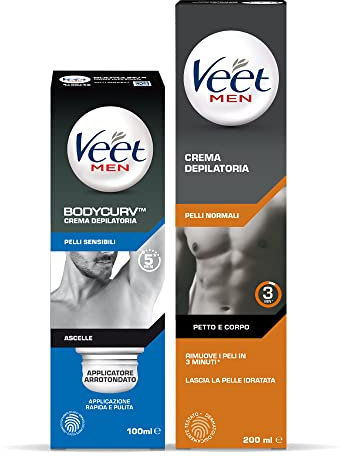Veet For Men Kit - Crema Depilatoria per Ascelle e Pelli Sensibili Con Applicatore Arrotondato (100 ml) e per Pelli Normali (200 ml)