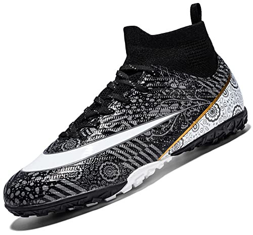 VTASQ Fußballschuhe Herren High Top TF Kunstrasen Fussballschuhe Kinder Jungen Trainingsschuhe Professionelle Athletics Outdoor Sport Turf Football Schuhe Unisex Schwarz 42 EU