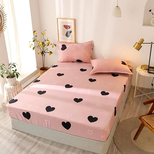 Lanqinglv Spannbettlaken 140x200 cm Kinder Mädchen Rosa Herznmuster Matratzenschoner Spannbetttuch aus Mikrofaser - Bettlaken Spannbettlaken für Boxspringbett,Matratze bis 30 cm höhe