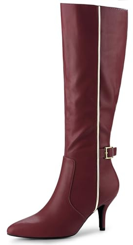 Allegra K Women's Buckle Decor Stiletto Heel Knee High Boots Burgundy 9 UK/Label Size 11 US