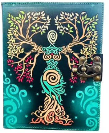 OVERDOSE Leder-Tagebuch, handgefertigt, grüner Vintage-Stil, Büttenrandpapier, leeres Zauberbuch der Schatten, Grimoire-Tagebuch, Talisman-Drucke – 6 x 8 Zoll | 15 x 20 cm | A5