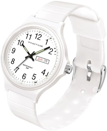findtime Orologio analogico da polso educativo per bambini, ragazzo, ragazza, facile da imparare a leggere l'ora, retroilluminazione a LED, bianco, Cinghia