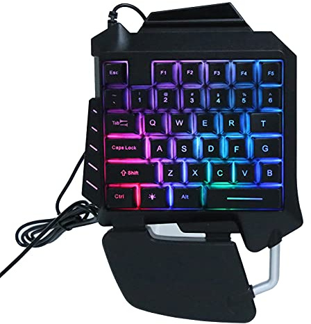 Enhandstangentbord 35 nycklar USB-trådbunden bärbar mekanisk spelknappsats med LED-bakgrundsbelysning Utrustad med en bred handledsdyna