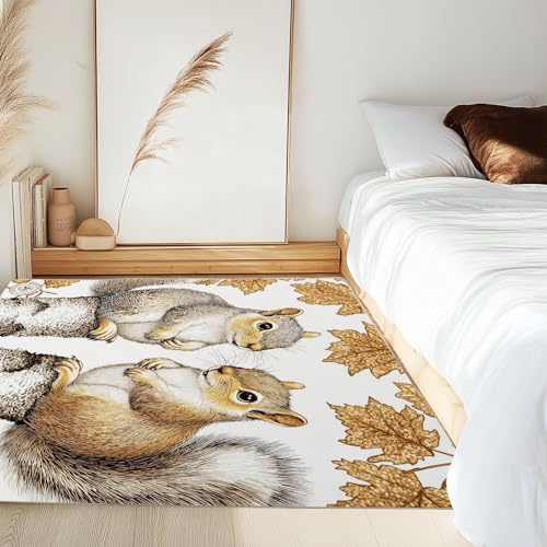 Xuxangti Squirrel Area Rug for Bedroom, Wildlife Rodent Rug 6x9 for Living Room, Woodland Animal Carpet Non Slip Low Pile, Room Decor Rug, Soft, Machine Washable Rug