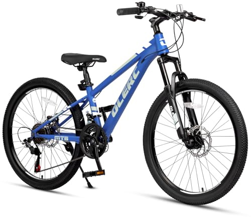 Glerc Skyline Kids Mountain Bike per ragazzo/ragazza 24 pollici bicicletta per bambini 21 velocità bicicletta con sospensioni anteriori e freni a disco，blu navy