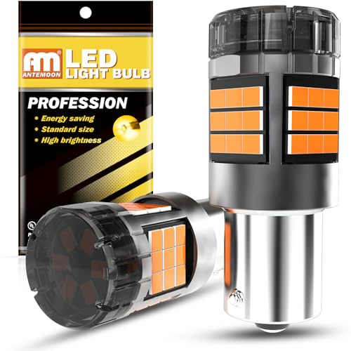 ANTEMOON PY21W BAU15S LED Bulbs Canbus Error Free Super Bright 5000LM Amber Yellow 12V 24V 7507 1056 5009 Car Replacement Bulb for Backup Reverse Parking Tail Brake Turn Signal Light, Pack of 2