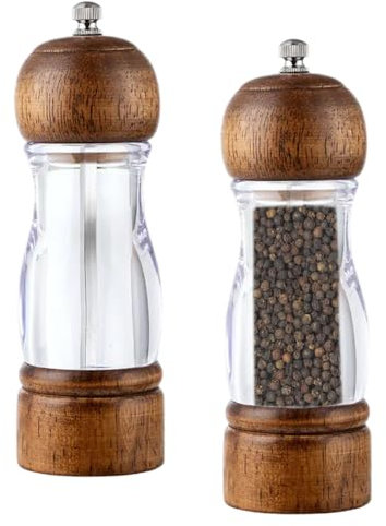 2 Pezzi Macinapepe, Macina Sale e Pepe - Macinapepe Manuale in Legno, Macina Pepe Legno Massiccio, Macina Pepe Sale, Grinder Regolabile in Ceramica, per Macinare Spezie, Cumino, Sesamo, 15,2 cm