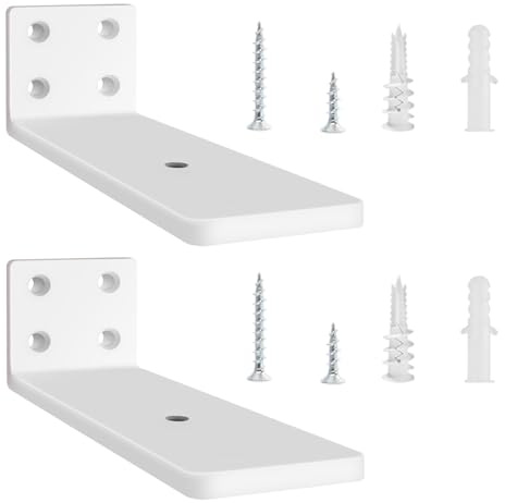 2 Pzs Soporte Estanteria Pared, 12,7 cm Soporte Balda Flotante de Madera, Escuadras Para Estanterias Metalicas Invisibles, L Soporte Baldas Pared Industrial con Tornillos (Blanco)
